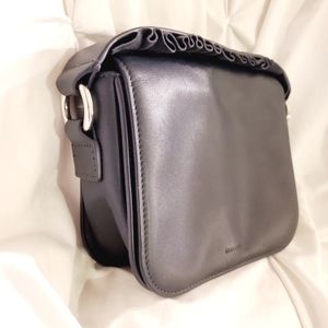 ALL SAINTS *Maya Clutch Handbag w/ Foldover Flap Closure Navy Blue Leather